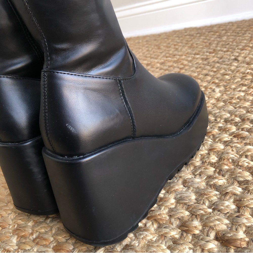 Steve Madden Black Platform Wedge Knee Boots - Picture 12 of 16